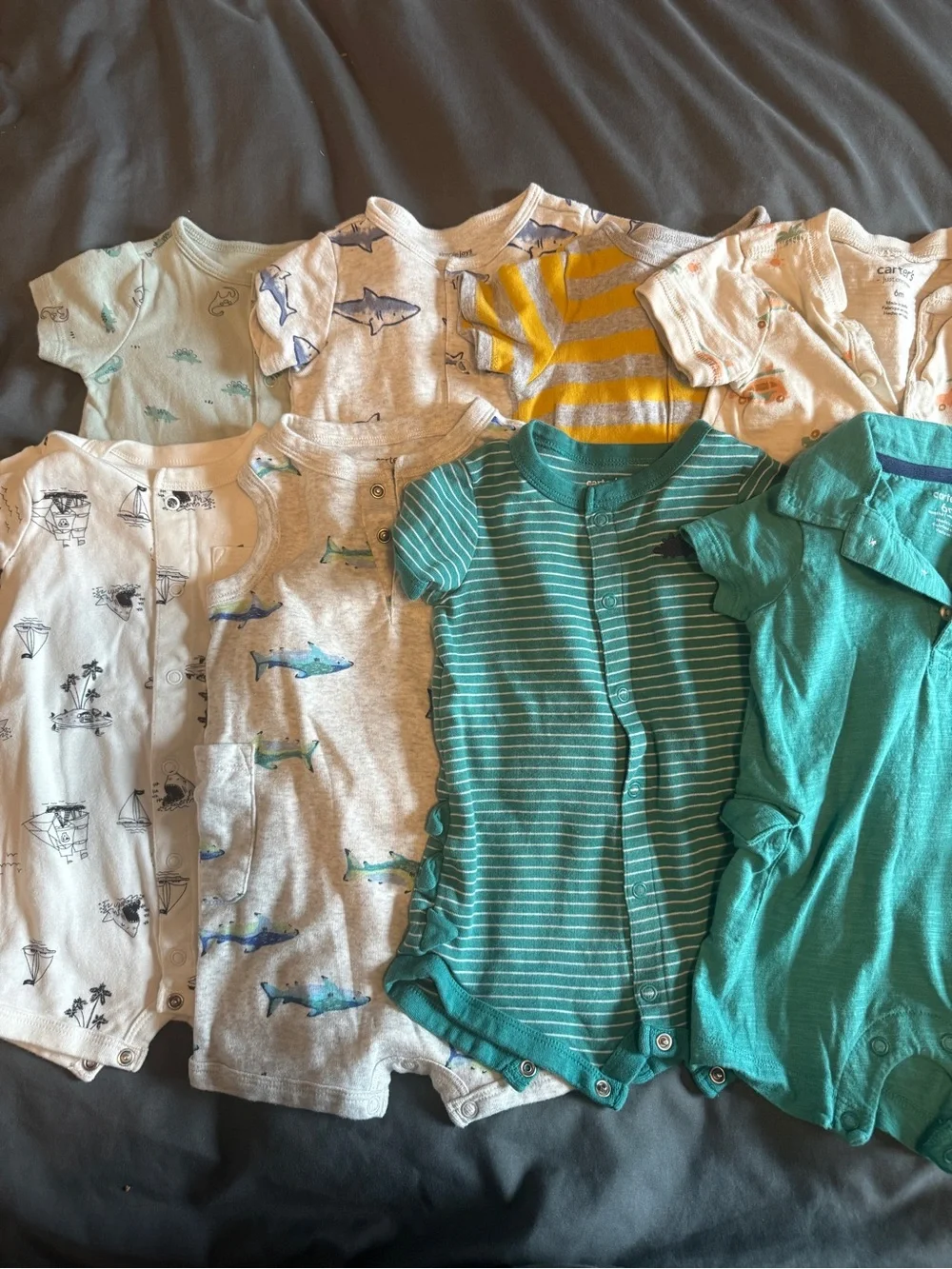 Carter's Teal & Gray Baby Short-Sleeve Rompers - 8-Pack